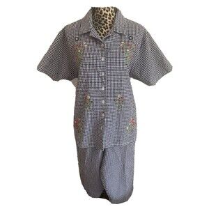 Kenneth Too Pant Suit L/M Top Embellished Embroidered Floral Pull On Pants